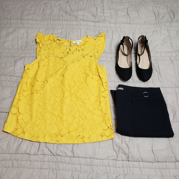 Monteau Tops - Yellow Lace Top